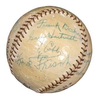1950s Hall of Fame Multi-Signed Baseball With 13 Signatures Including Cobb, Frisch, Simmons & DiMaggio (PSA/DNA)